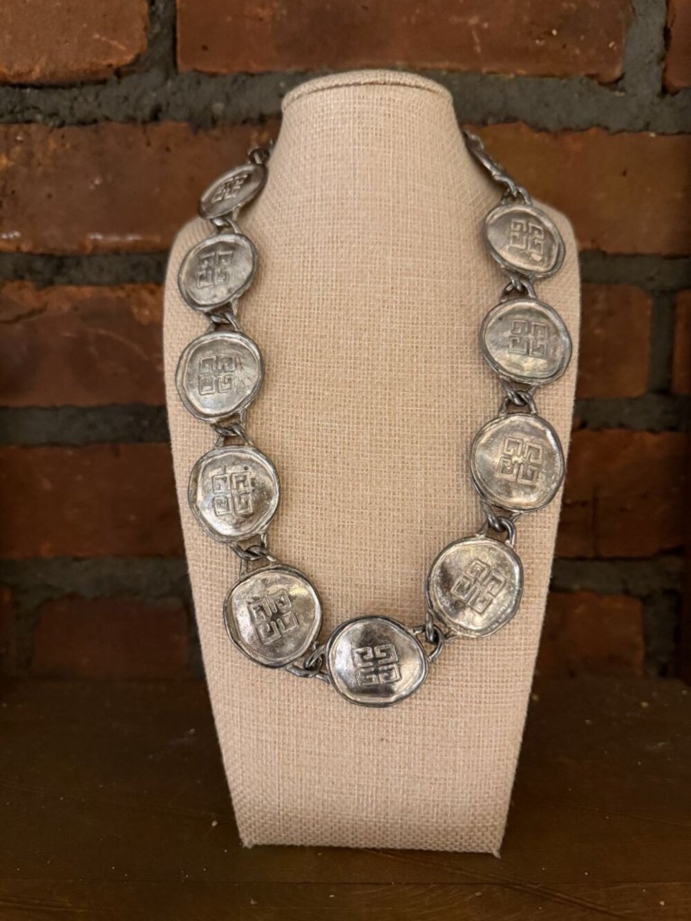 Vintage Givenchy Silver Plated Monogram Coin Eternity Necklace 16" With 3" Exten